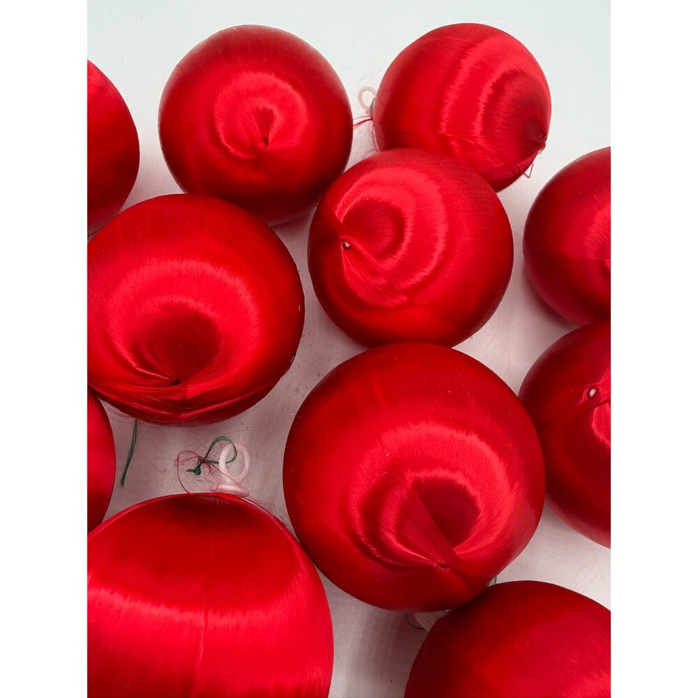 LOT Vintage Satin Covered Christmas Ornaments Balls RED Medium